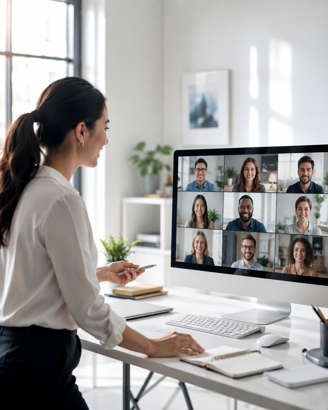 Dozent arbeitet in einer Live Online-Schulung mit Teilnehmenden