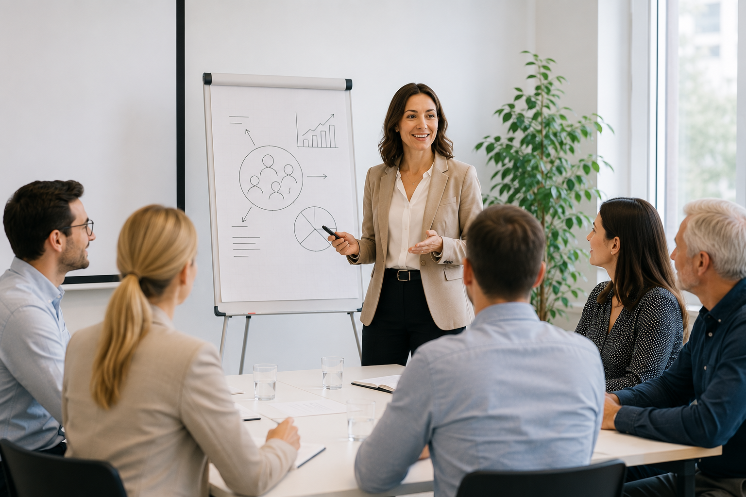Workshop im Team einer Firmenschulung zu Präsentationstechniken und Moderation