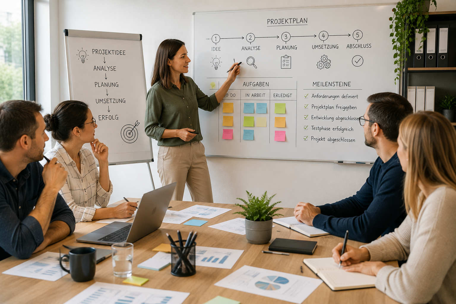 Kanban Board in einer moderierten Projektbesprechung