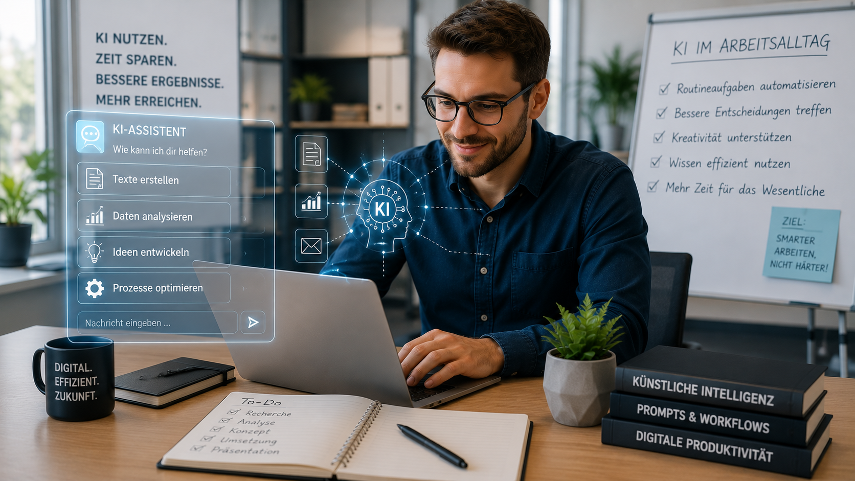 KI im Arbeitsalltag am Laptop bei produktiven Arbeitsprozessen